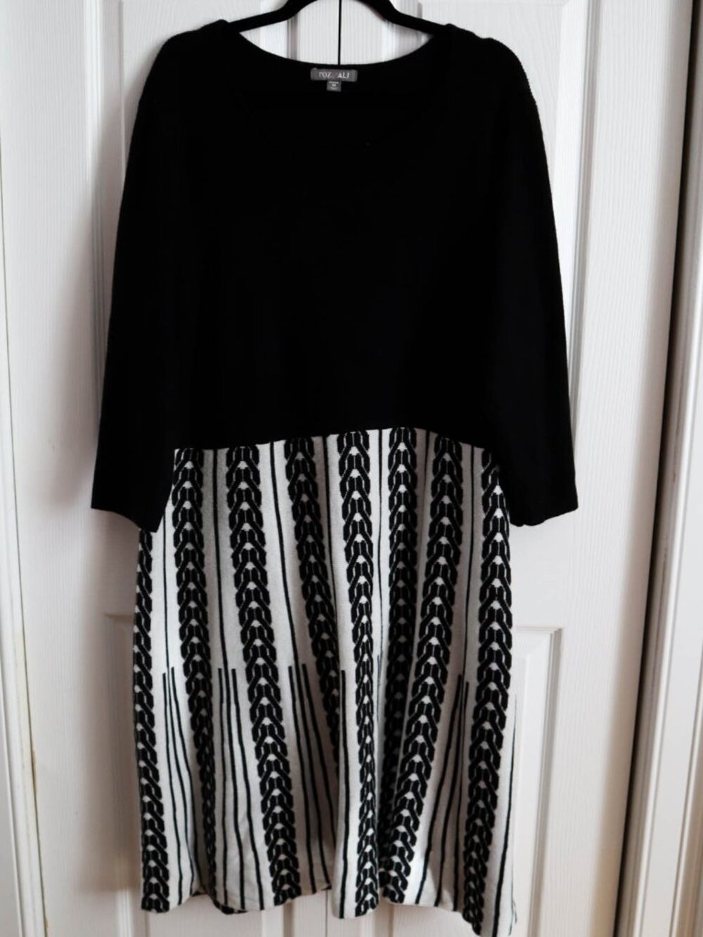 Roz & Ali Plus Size 3x Knit Fit & Flare Sweater Dress Black & White Nordic Cozy
